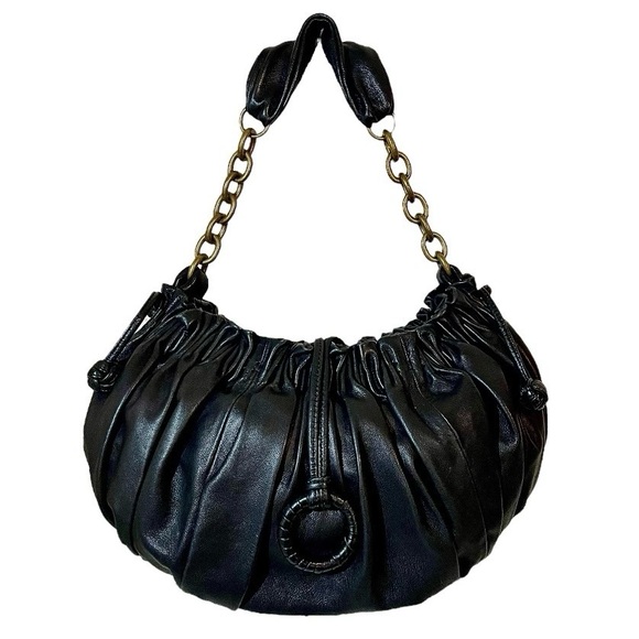 BCBGMaxAzria Handbags - Vintage Like New BcbgMaxAzria Genuine Leather black shoulder bag pleated medium